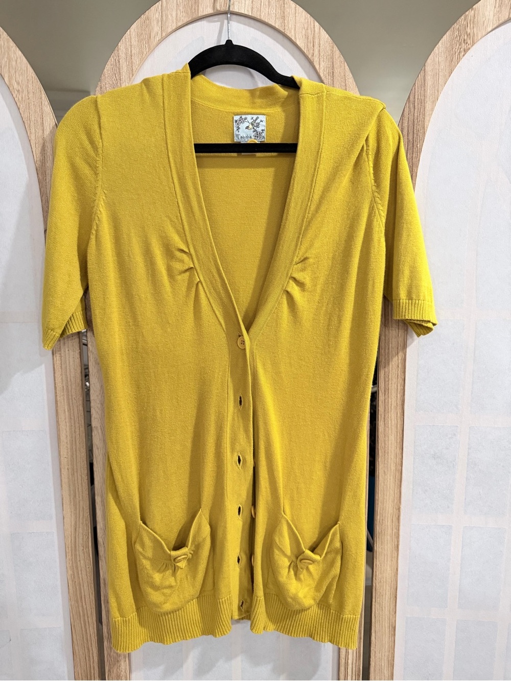 Anthropologie Yellow Short-Sleeve Button Cardigan